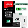 Gerador de Energia Solar Hibrido Luxpower com Bateria Telhado Fibro Parafuso Metal SGF 12,9KWP LONGI 645W ECO HIBRIDO 10KW 220V DC48V BAT. LITIO 14,3kWh