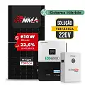 Gerador de Energia Solar Hibrido Luxpower Sem Estrutura SGF 26,84KWP RONMA 610W SNA-BR-E 5KW AC TRIF. 220V DC48V BAT. LITIO 20,48kWh