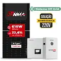 Gerador de Energia Solar Off Grid Interativo Luxpower Sem Estrutura SGF 14,64KWP RONMA 610W GEN-LB-EU 10KW AC 220 MONO DC48V BAT. LITIO 15,36kWh