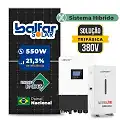 Gerador de Energia Solar Hibrido Luxpower com Bateria Telhado Metálico Mini Trilho SGF 15,4KWP FINAME 550W HIBRIDO 15KW TRIF 380V DC48V BAT. LITIO 14,3kWh