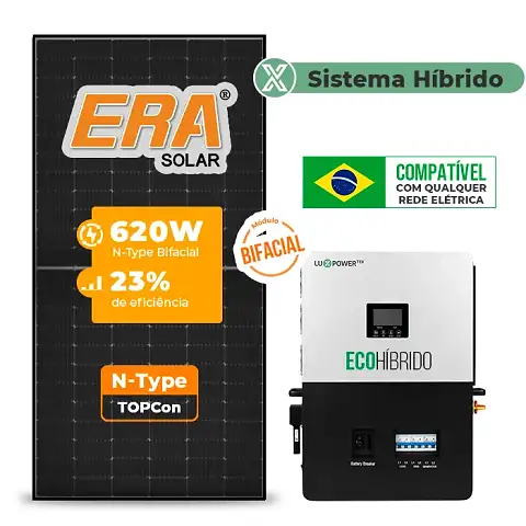 Gerador de Energia Solar Hibrido Luxpower sem Bateria Laje Inclinação SGF 7,44KWP ERA BLACK 620W ECO HIBRIDO 5KW 220V DC48V SEM BATERIA
