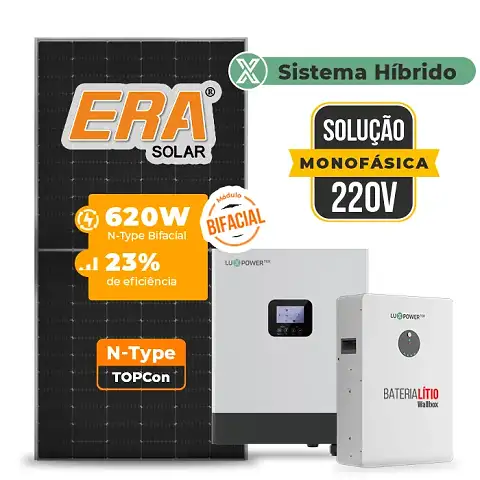 Gerador de Energia Solar Hibrido Luxpower Telhado Fibro Parafuso Madeira SGF 9,92KWP ERA BIF 620W GEN-LB-EU 5KW AC 220 MONO DC48V BAT. LITIO 5,12kWh