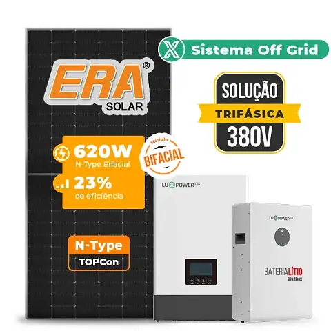 Gerador de Energia Solar Retrofit Luxpower Sem Estrutura SGF 3,72KWP ERA BIF 620W WPV 5KW AC TRIF. 380V DC48V BAT. LITIO 20,48kWh