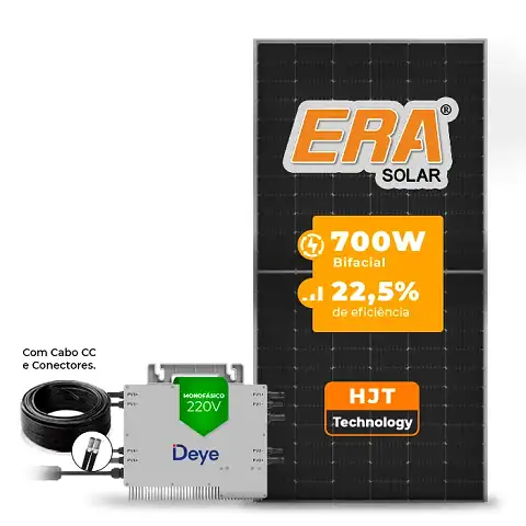 Gerador de Energia Solar Microinversor DEYE Telhado Fibro Parafuso Metal SGF 5,6KWP ERA HJT BIFACIAL 700W SUN 2.25KW 4MPPT MONO 220V COM CABO