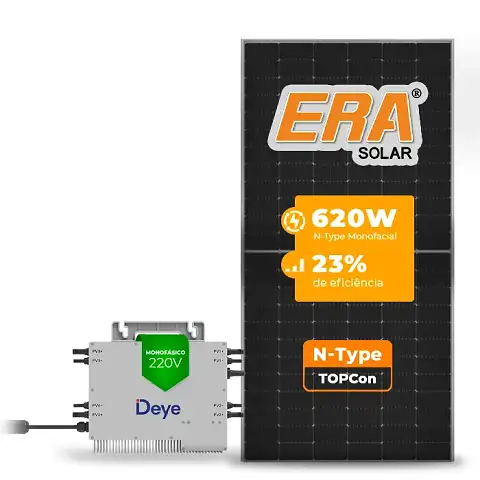 Gerador de Energia Solar Microinversor DEYE Telhado Fibro Parafuso Madeira SGF 4,96KWP ERA N-TYPE MONO 620W SUN 2.25KW 4MPPT MONO 220V