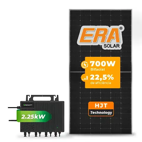 Gerador de Energia Solar Microinversor Growatt Telhado Cerâmico Gancho SGF 5,60KWP ERA HJT BIFACIAL 700W NEO 2.25KW 4MPPT MONO 220V