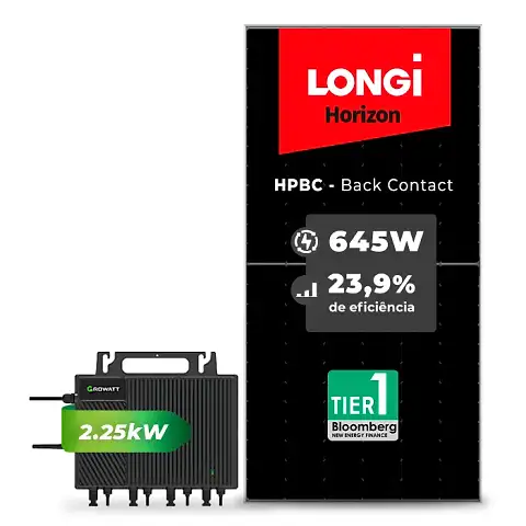 Gerador de Energia Solar Microinversor Growatt Laje Inclinação SGF 7,74KWP LONGI 645W HPBC NEO 2.25KW 4MPPT MONO 220V