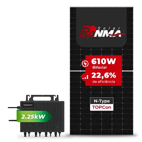 Gerador de Energia Solar Microinversor Growatt Laje Inclinação SGF 2,44KWP RONMA 610W BIFACIAL NEO 2.25KW 4MPPT MONO 220V