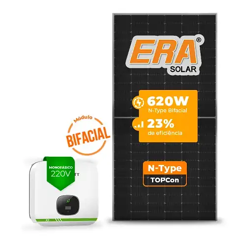 Gerador de Energia Solar On Grid Growatt Telhado Metálico Mini Trilho SGF 7,44KWP ERA BIFACIAL 620W MIN X2 6KW 2MPPT MONO 220V