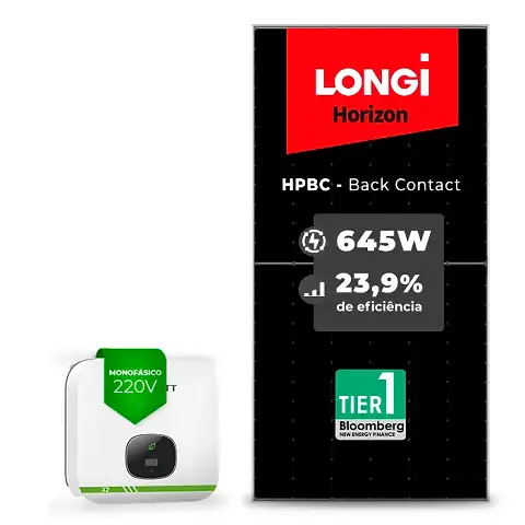 Gerador de Energia Solar On Grid Growatt Laje Inclinação SGF 6,45KWP LONGI 645W HPBC MIN X2 6KW 2MPPT MONO 220V