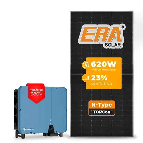 Gerador de Energia Solar On Grid Solplanet Telhado Fibro Parafuso Madeira SGF 66,96KWP ERA N-TYPE MONO 620W ASW 50KW 5MPPT TRIF 380V