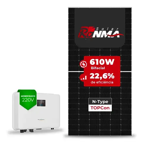 Gerador de Energia Solar On Grid Sungrow Telhado Metálico Mini Trilho SGF 4,27KWP RONMA 610W BIFACIAL SG RS-L 3KW 1MPPT MONO 220V