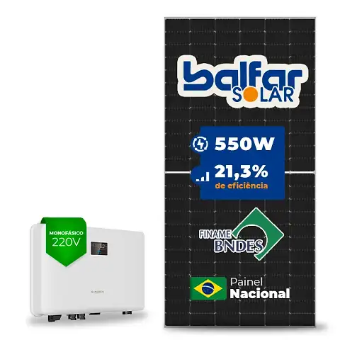 Gerador de Energia Solar On Grid Sungrow Telhado Fibro Parafuso Metal SGF 4,95KWP BALFAR FINAME 550W SG RS-L 5KW 2MPPT MONO 220V