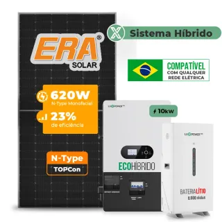 Gerador de Energia Solar Hibrido Luxpower com Bateria Sem Estrutura SGF 12,4KWP ERA 620W ECO HIBRIDO 10KW 220V DC48V BAT. LITIO 14,3kWh