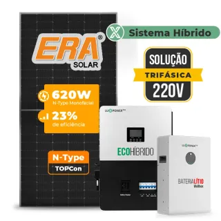 Gerador de Energia Solar Hibrido Luxpower Sem Estrutura SGF 19,84KWP ERA 620W SNA-BR-E 5KW AC TRIF. 220V DC48V BAT. LITIO 15,36kWh