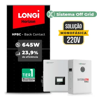Gerador de Energia Solar Off Grid Interativo Luxpower Sem Estrutura SGF 15,48KWP LONGI 645W HPBC GEN-LB-EU 10KW AC 220 MONO DC48V