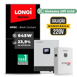 Gerador de Energia Solar Off Grid Interativo Luxpower Sem Estrutura SGF 7,74KWP LONGI 645W HPBC GEN-LB-EU 5KW AC 220 MONO DC48V