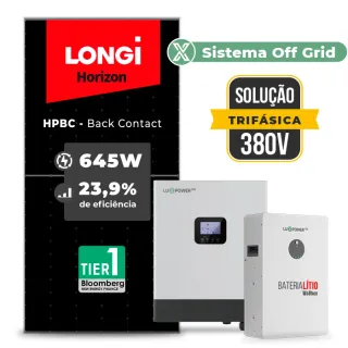 Gerador de Energia Solar Hibrido Luxpower Telhado Fibro Parafuso Madeira SGF 15,48KWP LONGI 645W HPBC LXP-LB-BR 10KW AC 220V MONO DC48V
