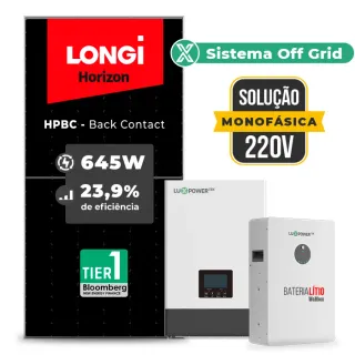 Gerador de Energia Solar Off Grid Interativo Luxpower Sem Estrutura SGF 7,74KWP LONGI 645W HPBC WPV 5KW AC 220 MONO DC48V