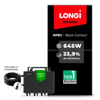 Gerador de Energia Solar Microinversor Growatt Telhado Metálico Mini Trilho SGF 2,58KWP LONGI 645W HPBC NEO 2KW 4MPPT MONO 220V COM CABO