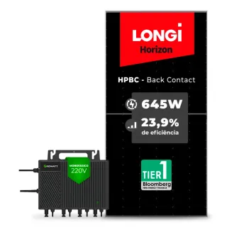 Gerador de Energia Solar Microinversor Growatt Telhado Metálico Mini Trilho SGF 2,58KWP LONGI 645W HPBC NEO 2KW 4MPPT MONO 220V