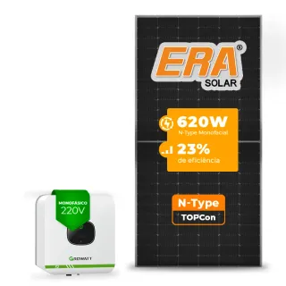 Gerador de Energia Solar On Grid Growatt Telhado Cerâmico Gancho SGF 3,10KWP ERA N-TYPE MONO 620W MIC X2 3KW 1MPPT MONO 220V