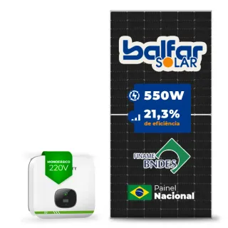 Gerador de Energia Solar On Grid Growatt Telhado Cerâmico Gancho SGF 4,40KWP BALFAR FINAME 550W MIN X2 5KW 2MPPT MONO 220V