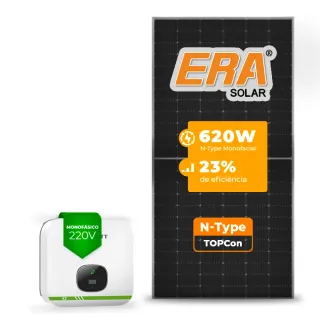 Gerador de Energia Solar On Grid Growatt Telhado Cerâmico Gancho SGF 4,96KWP ERA N-TYPE MONO 620W MIN X2 5KW 2MPPT MONO 220V