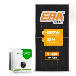 Gerador de Energia Solar On Grid Growatt Solo Mesa 8 Painéis SGF 8,68KWP ERA N-TYPE MONO 620W MIN X2 8KW 3MPPT MONO 220V