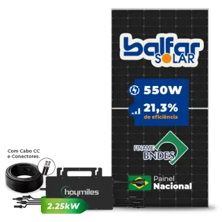 Gerador de Energia Solar Microinversor Hoymiles Telhado Metálico Mini Trilho SGF 2,2KWP BALFAR FINAME 550W HMS-2250DW-4T 2.25KW 2MPPT MONO 220V COM CABO