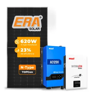 Gerador de Energia Solar Off Grid Interativo Must Sem Estrutura SGF 4,96KWP ERA 620W PV29 LHP 5KW AC120V DC48V BAT. LITIO 5.12KWH 100A