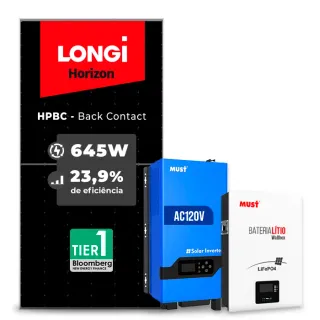 Gerador de Energia Solar Off Grid Interativo Must Sem Estrutura SGF 5,16KWP LONGI 645W HPBC PV29 LHP 5KW AC120V DC48V