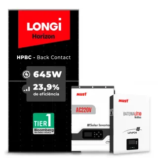 Gerador de Energia Solar Off Grid Interativo Must Sem Estrutura SGF 5,16KWP LONGI 645W HPBC PV29 LHP 5KW AC220V DC48V
