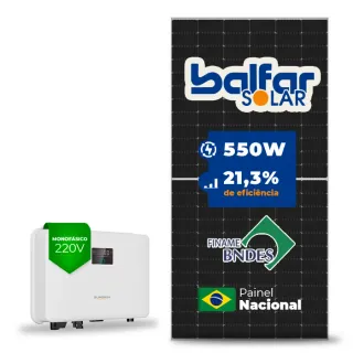 Gerador de Energia Solar On Grid Sungrow Telhado Fibro Parafuso Metal SGF 2,75KWP BALFAR FINAME 550W SG RS-L 3KW 1MPPT MONO 220V