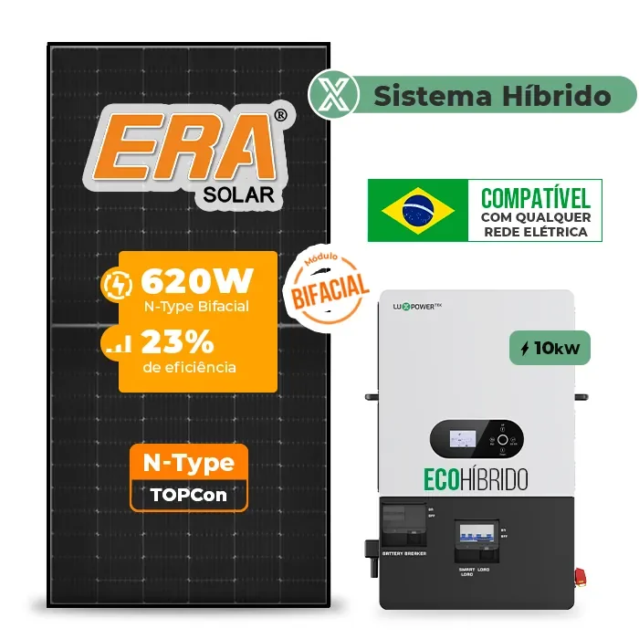 Gerador de Energia Solar Hibrido Luxpower sem Bateria Laje Inclinação SGF 17,36KWP ERA BLACK 620W ECO HIBRIDO 10KW 220V DC48V SEM BATERIA