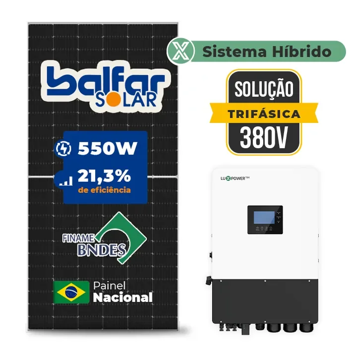 Gerador de Energia Solar Hibrido Luxpower sem Bateria Laje Inclinação SGF 19,8KWP FINAME 550W HIBRIDO 15KW TRIF 380V DC48V SEM BATERIA