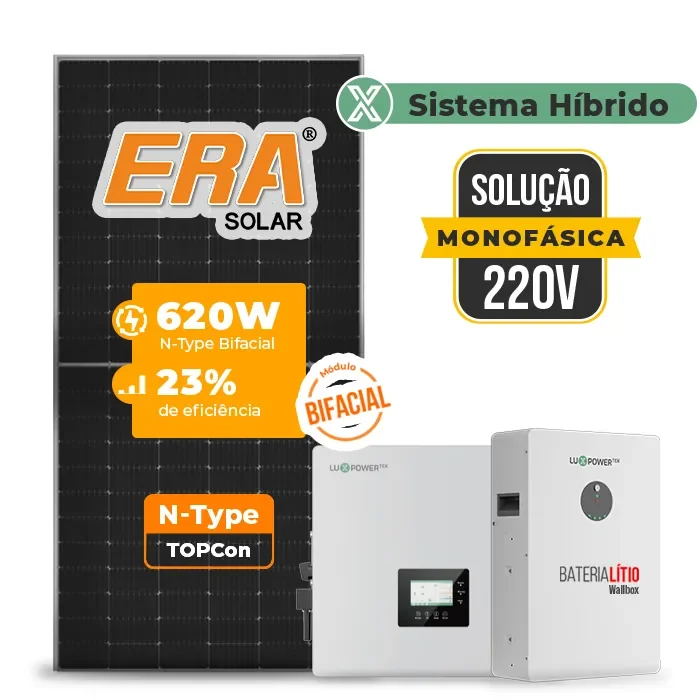 Gerador de Energia Solar Hibrido Luxpower Telhado Fibro Parafuso Madeira SGF 17,36KWP ERA BIF 620W GEN-LB-EU 10KW AC 220 MONO DC48V BAT. LITIO 15,36kWh