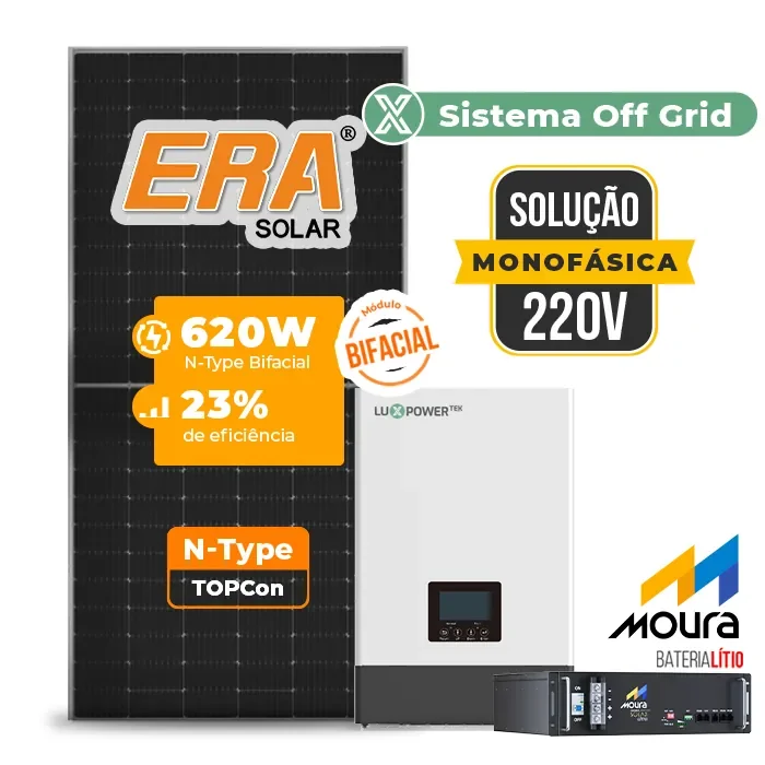 Gerador de Energia Solar Off Grid Interativo Luxpower Telhado Metálico Mini Trilho SGF 7,44KWP ERA BIF 620W WPV 5KW AC 220 MONO DC48V BAT. LITIO 4,8kWh