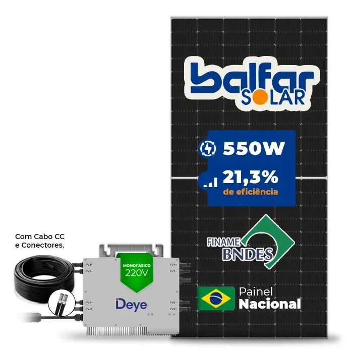 Gerador de Energia Solar Microinversor DEYE Telhado Fibro Parafuso Metal SGF 2,2KWP BALFAR FINAME 550W SUN 2.25KW 4MPPT MONO 220V COM CABO