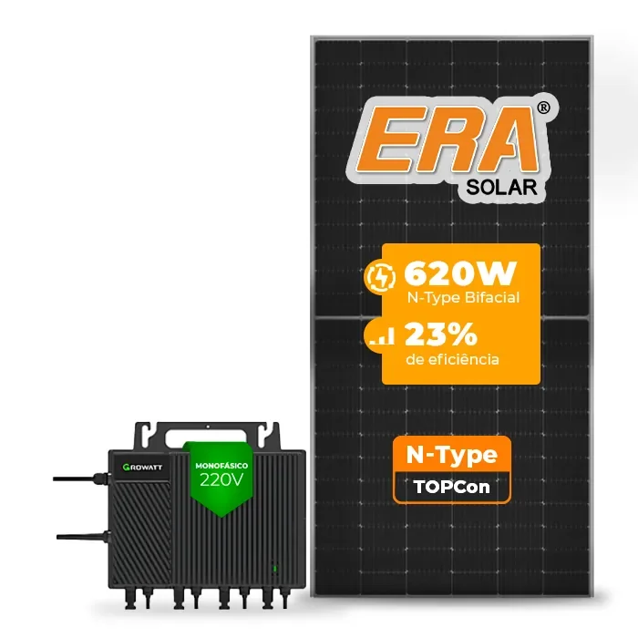 Gerador de Energia Solar Microinversor Growatt Telhado Metálico Mini Trilho SGF 7,44KWP ERA N-TYPE MONO 620W NEO 2KW 4MPPT MONO 220V