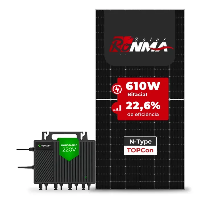 Gerador de Energia Solar Microinversor Growatt Telhado Cerâmico Gancho SGF 2,44KWP RONMA 610W BIFACIAL NEO 2KW 4MPPT MONO 220V