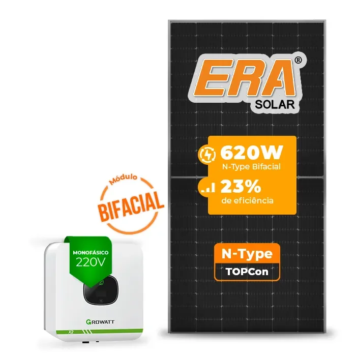 Gerador de Energia Solar On Grid Growatt Telhado Metálico Mini Trilho SGF 3,10KWP ERA BIFACIAL 620W MIC X2 3KW 1MPPT MONO 220V