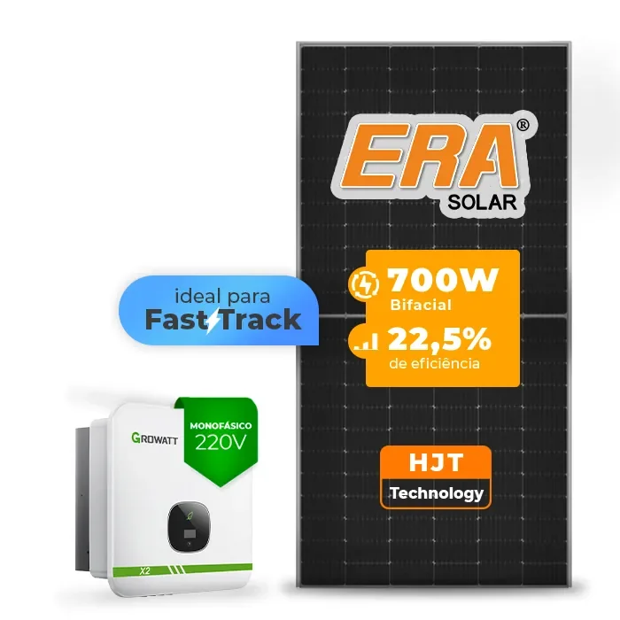 Gerador de Energia Solar On Grid Growatt Solo Mesa 8 Painéis SGF 9,80KWP ERA HJT BIFACIAL 700W MIN X2 7.5KW 2MPPT FAST TRACK MONO 220V