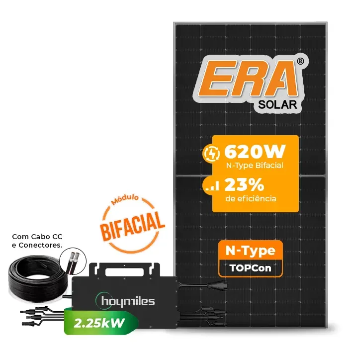 Gerador de Energia Solar Microinversor Hoymiles Telhado Cerâmico Gancho SGF 14,88KWP ERA BIFACIAL 620W HMS-2250DW-4T 2.25KW 2MPPT MONO 220V COM CABO