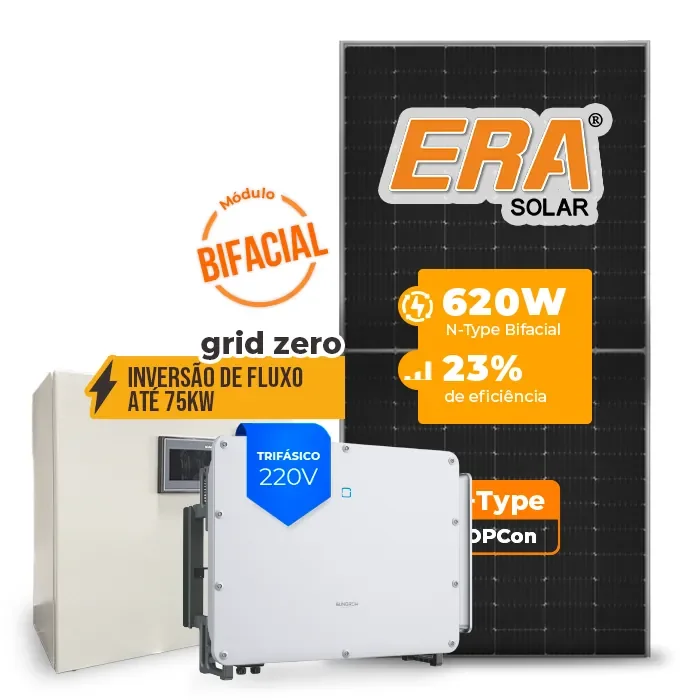 Gerador de Energia Solar Inversão de Fluxo Sungrow Sem Estrutura SGF 104,16KWP ERA BIFACIAL 620W SG 75KW 7MPPT TRIF 220V